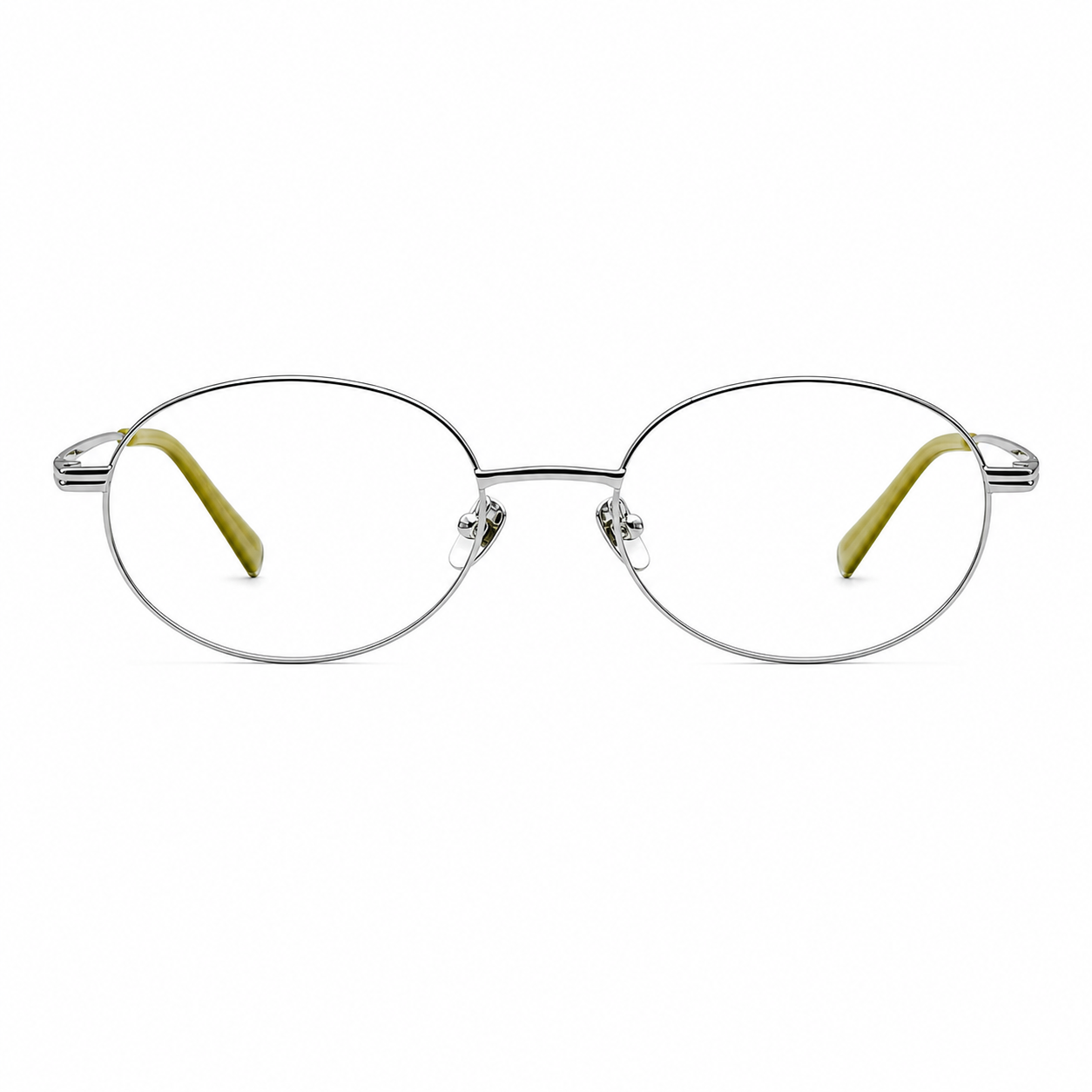 Silver titanium oval full-rim glasses, front product view