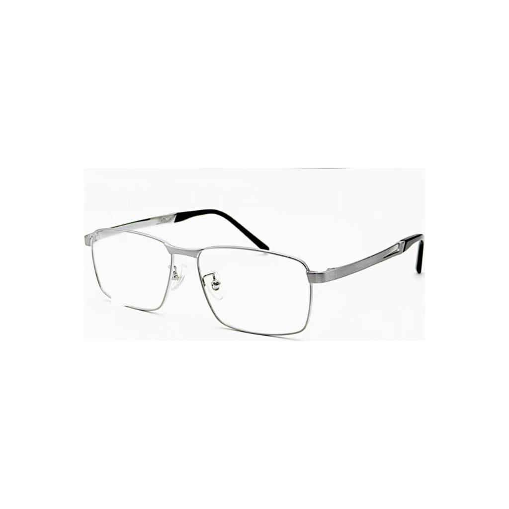 Silver titanium rectangular full-rim glasses, 45-degree product view