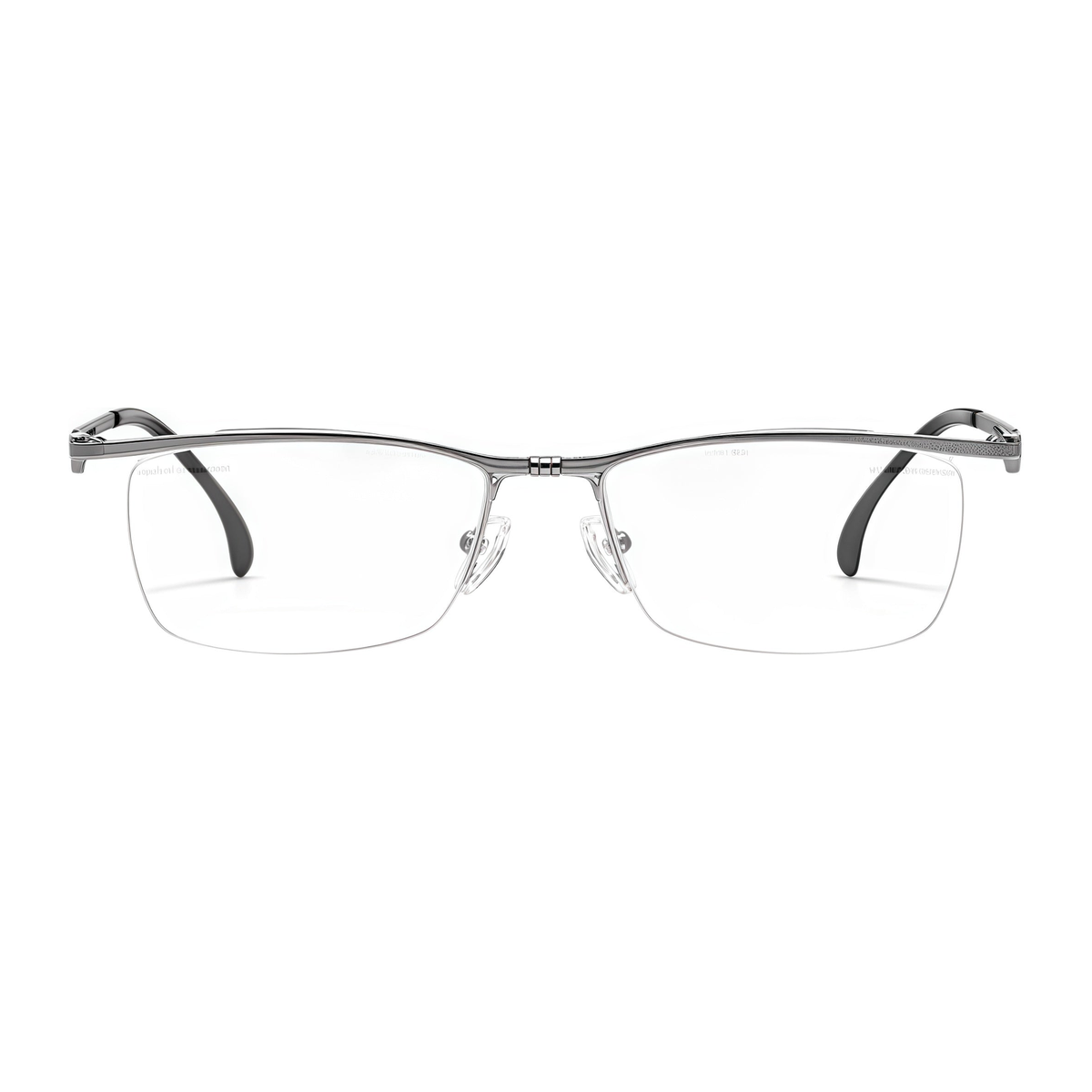 Silver titanium semi-rimless rectangular glasses, front product view