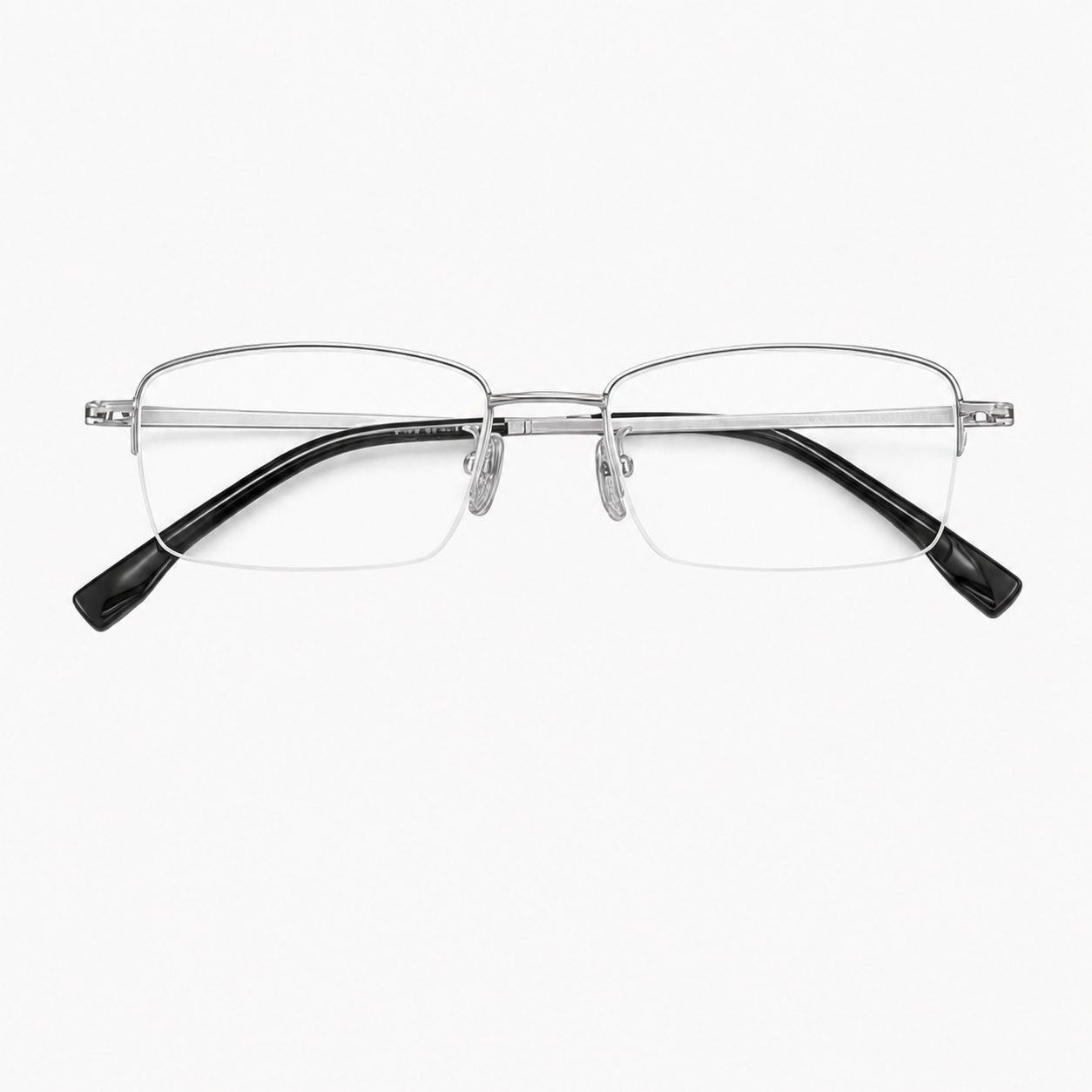Silver unisex professional pure titanium semi-rimless glasses, front product view