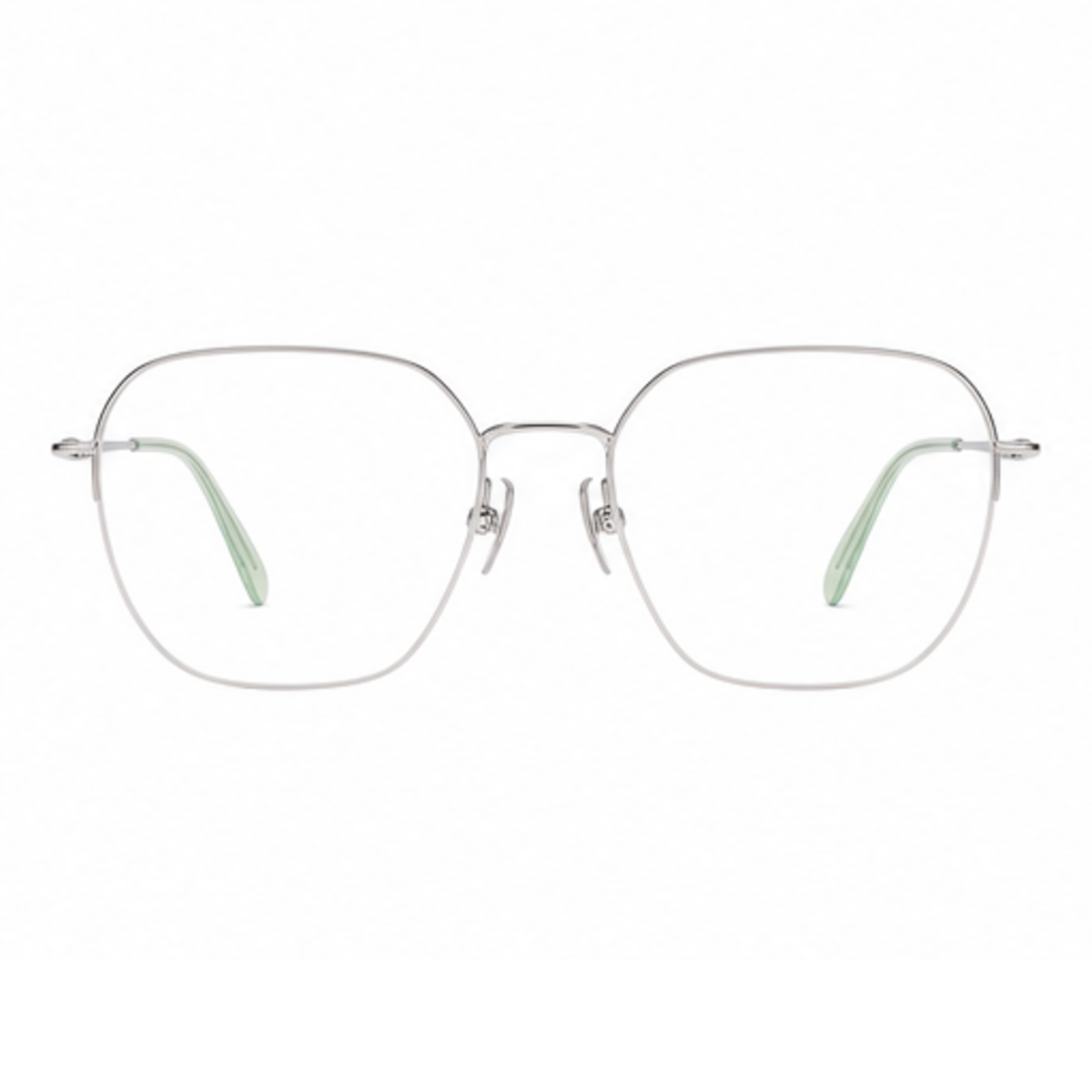 Silver women's modern pure titanium semi-rimless glasses, front product view
