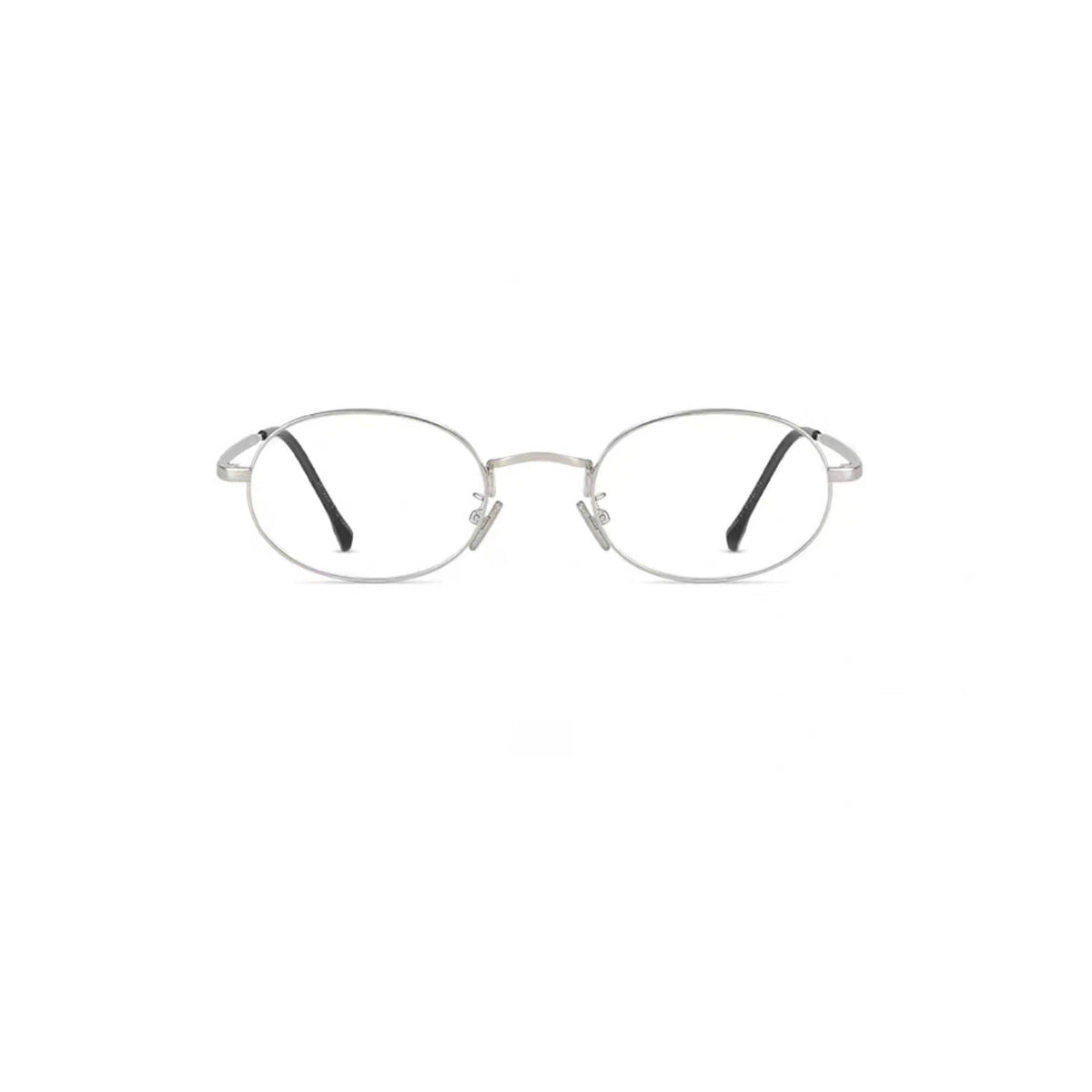 Silver retro small-fit oval full-rim glasses, front product view