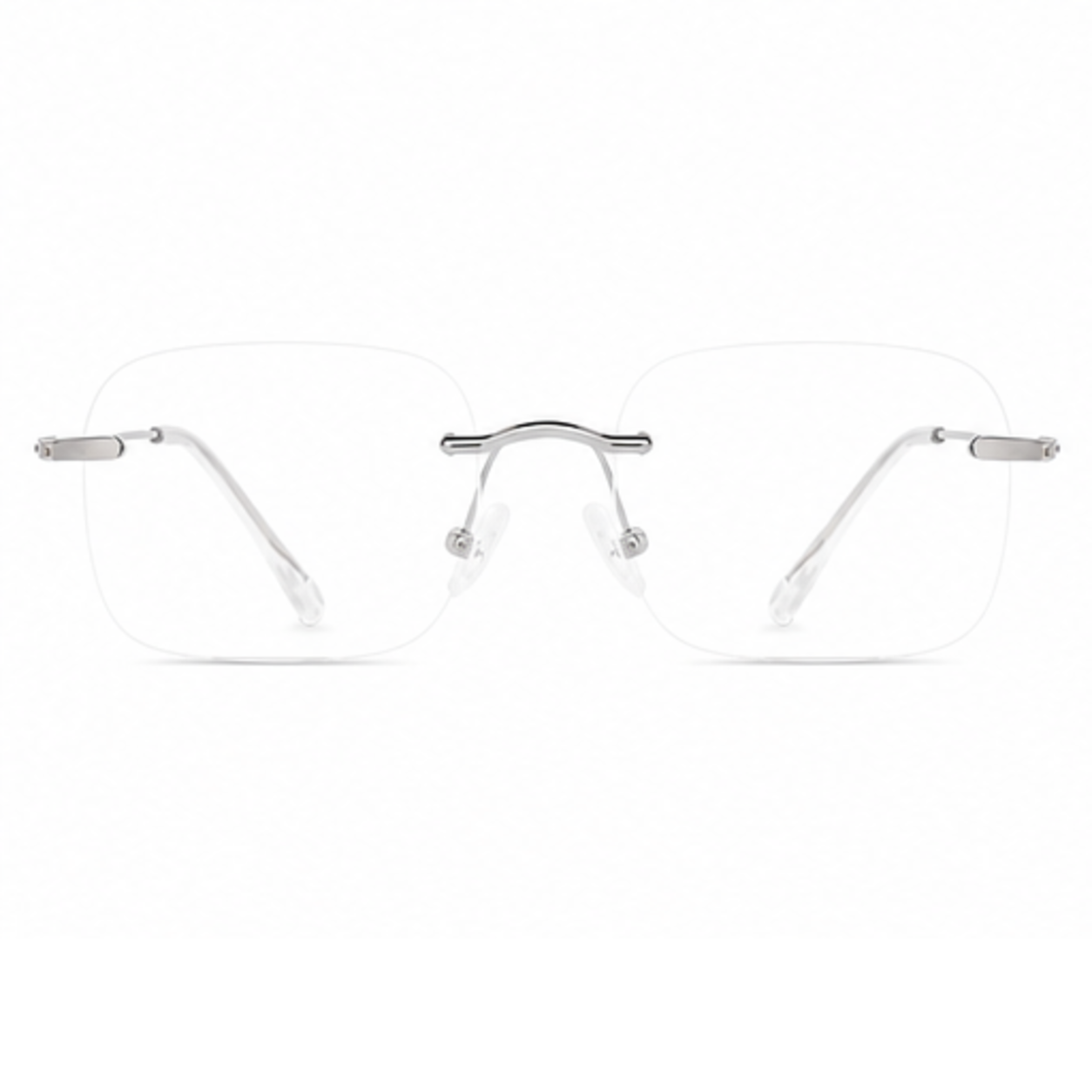 Silver women's small-fit alloy rimless glasses, front product view