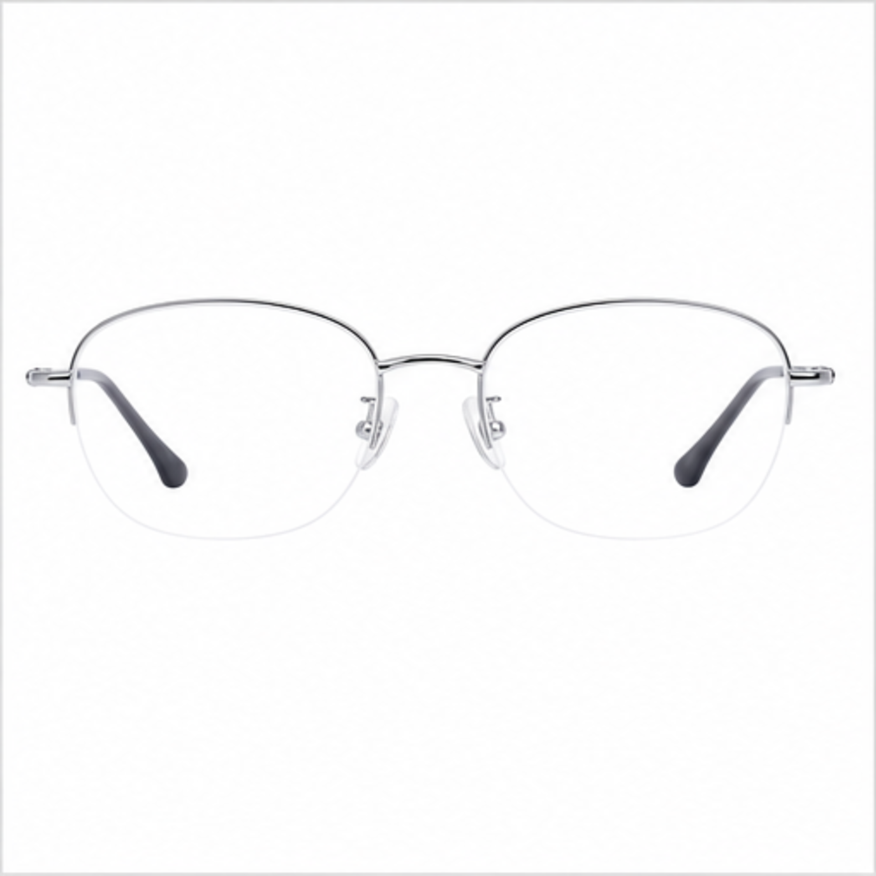 Silver women's stylish pure-titanium semi-rimless glasses, front product view