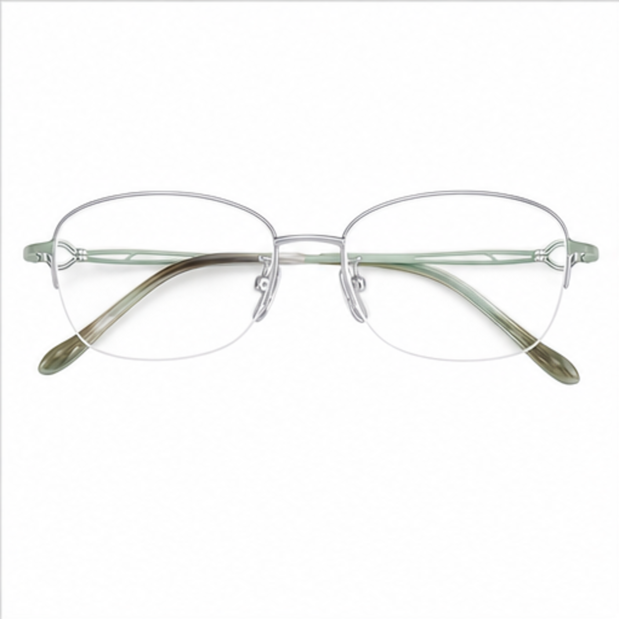 Silver women's vintage minimalist pure-titanium semi-rimless glasses, front product view