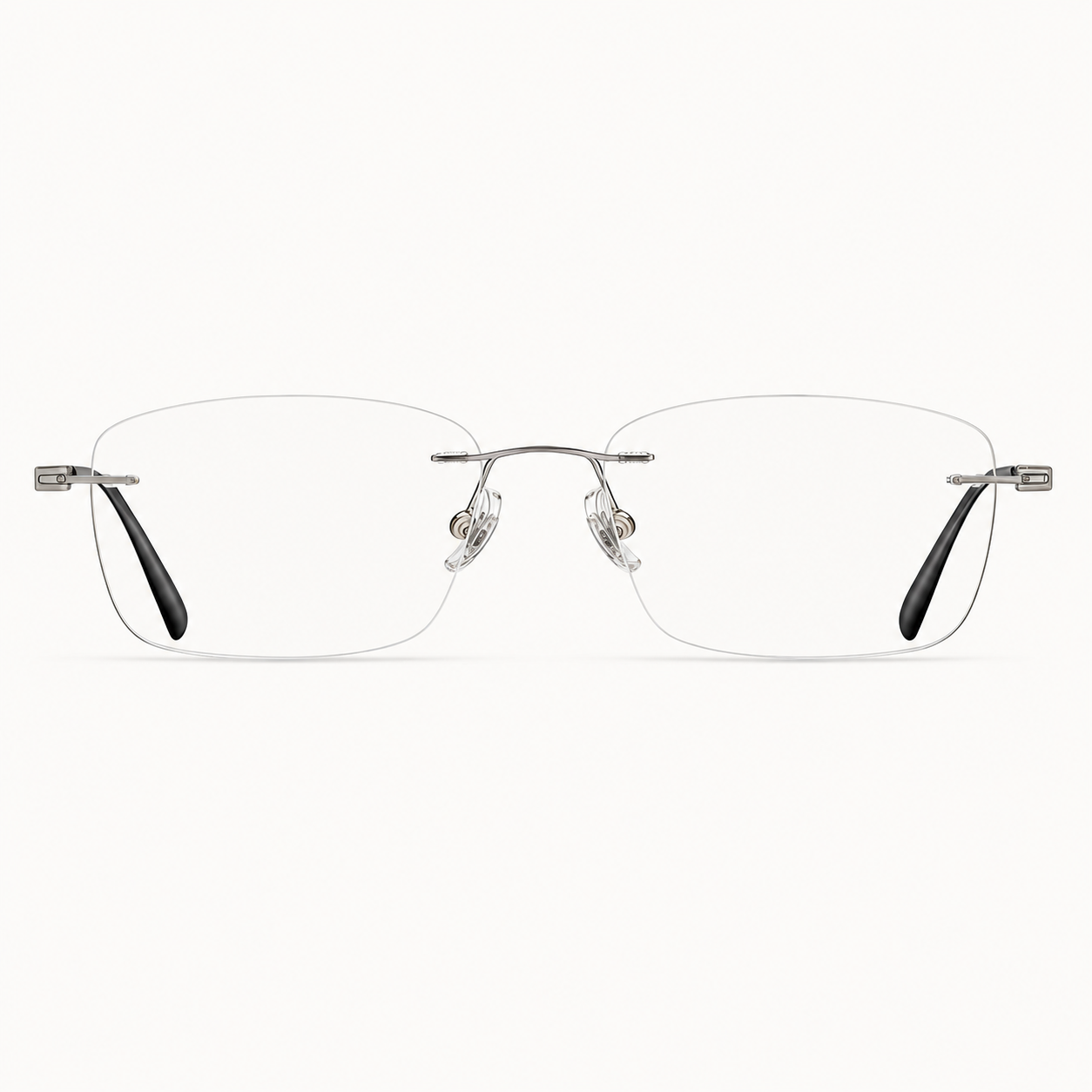Gunmetal pure titanium rimless slim rectangular eyeglasses, straight-on product view