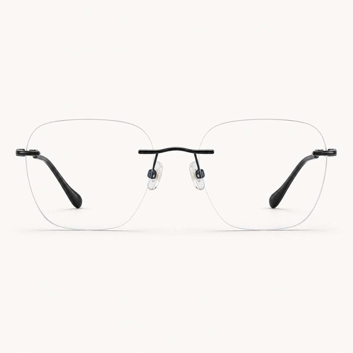 Black pure titanium rimless deep soft-square eyeglasses, straight-on product view