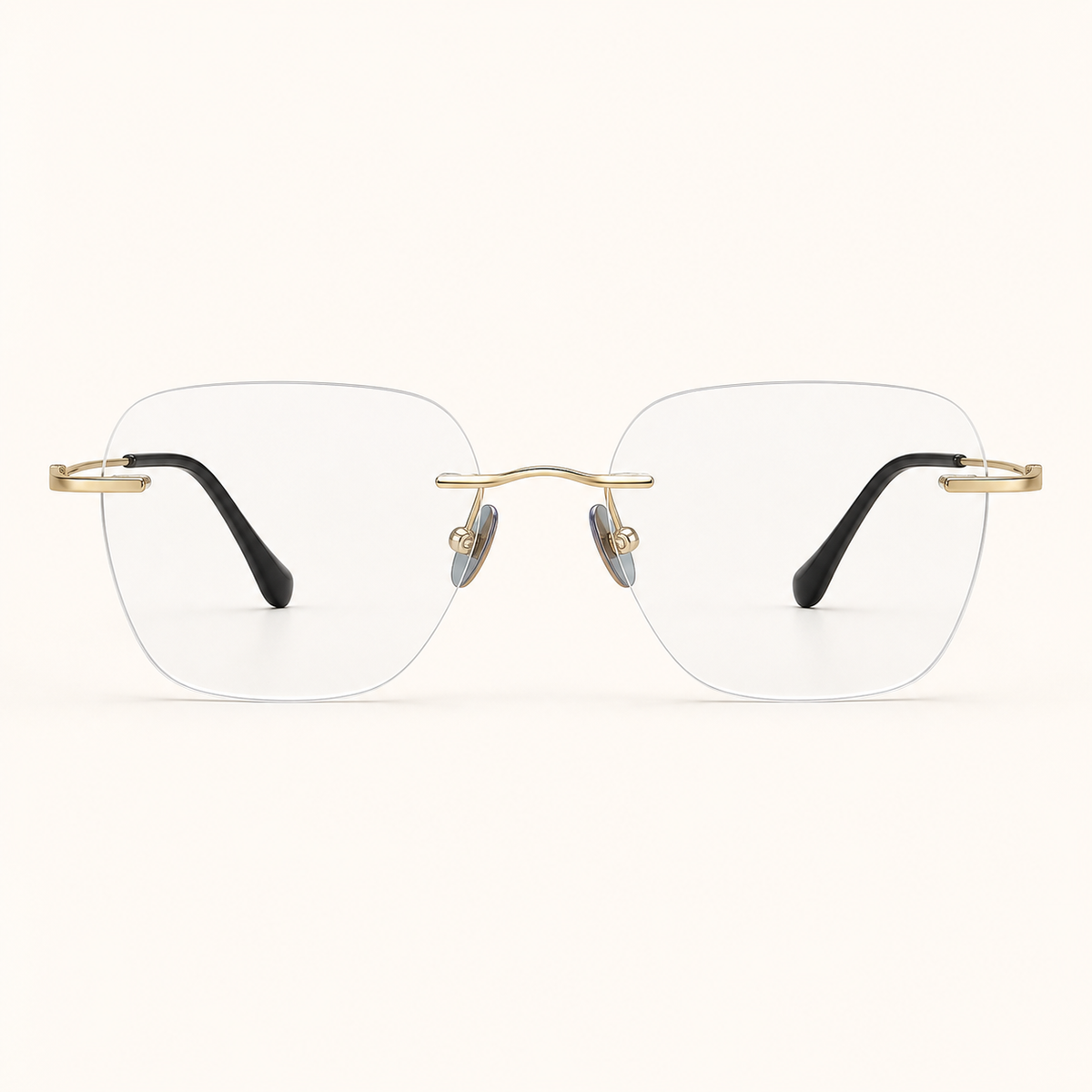 Gold pure titanium rimless deep soft-square eyeglasses, straight-on product view
