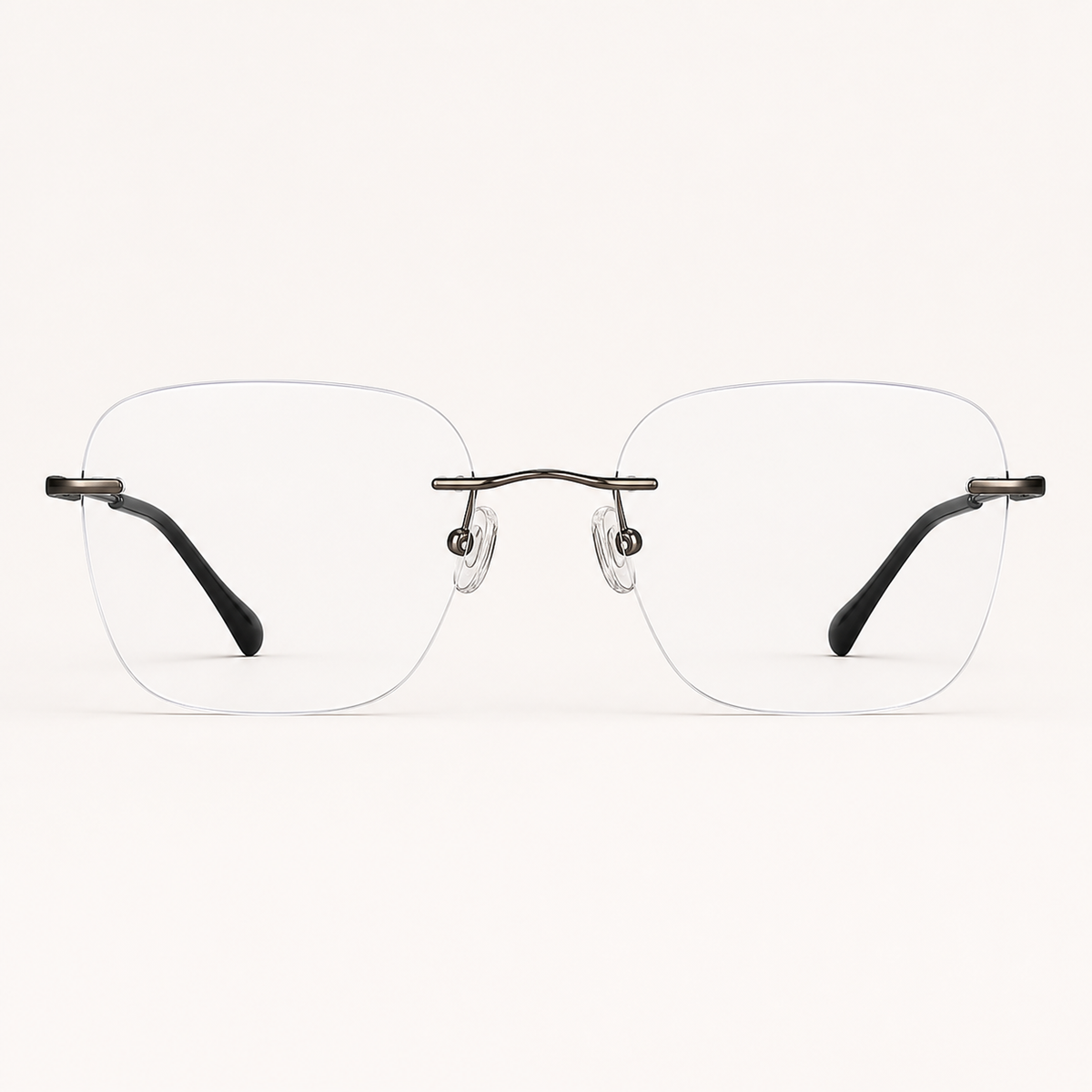 Gunmetal pure titanium rimless deep soft-square eyeglasses, straight-on product view