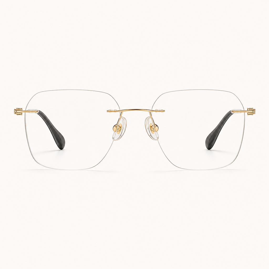 Gold pure titanium rimless soft-square eyeglasses, straight-on product view