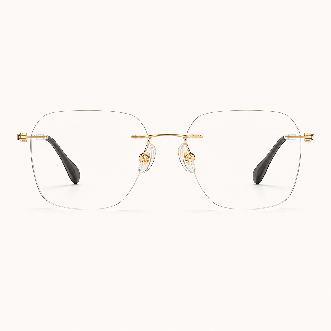 Gold pure titanium rimless soft-square eyeglasses, straight-on product view