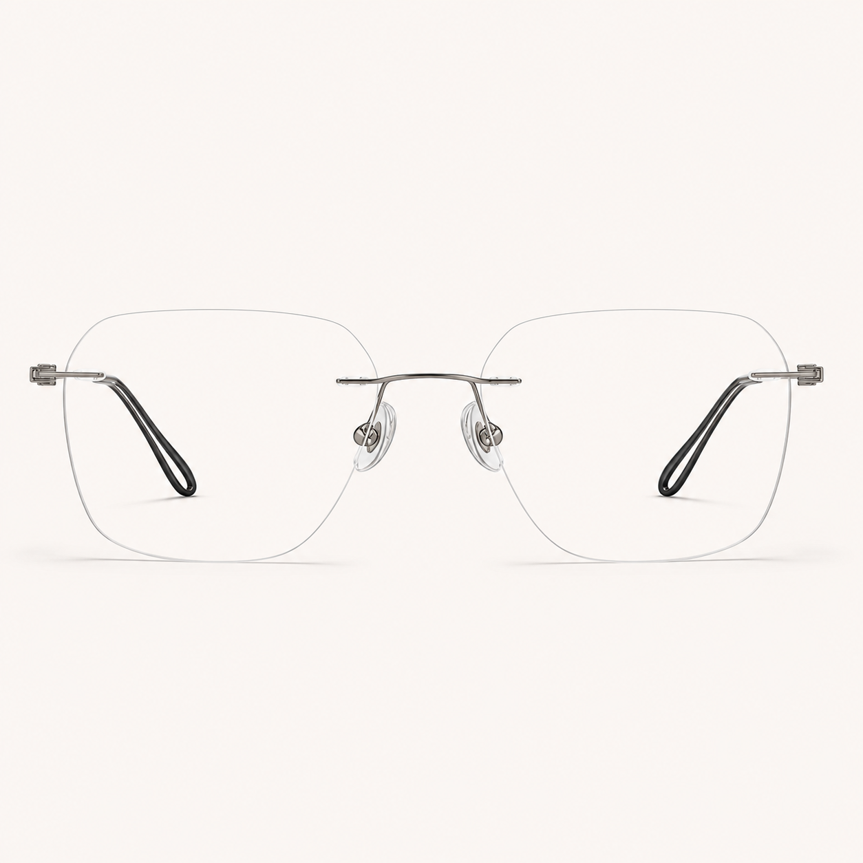 Gunmetal pure titanium rimless soft-square eyeglasses, straight-on product view