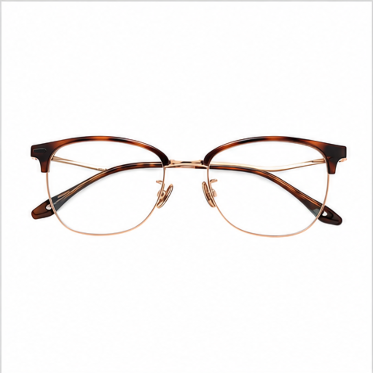 Tortoise/Gold unisex vintage TR-and-titanium semi-rimless glasses, front product view