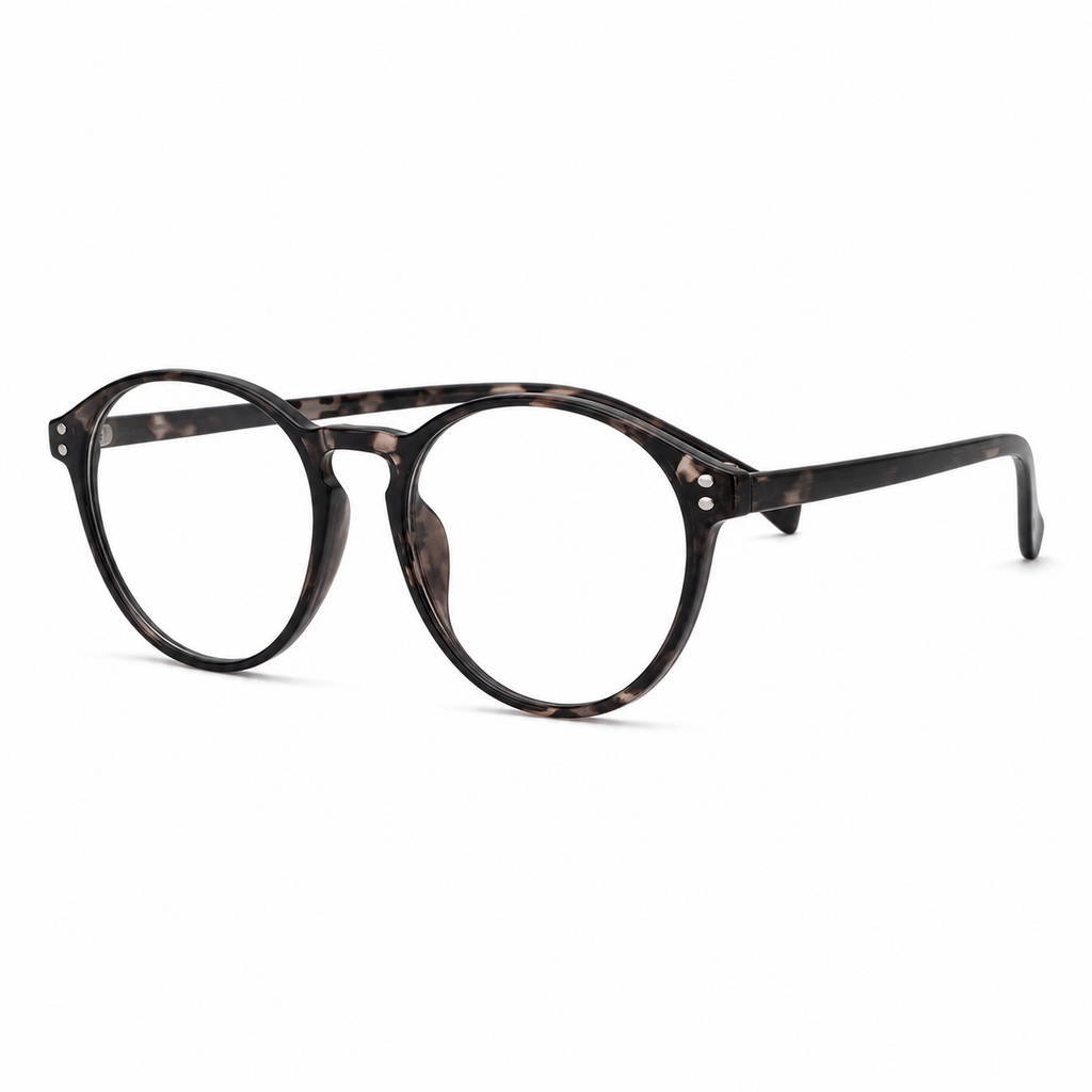 Tortoise Shell women's polycarbonate round-panto full-rim glasses, 45-degree product view