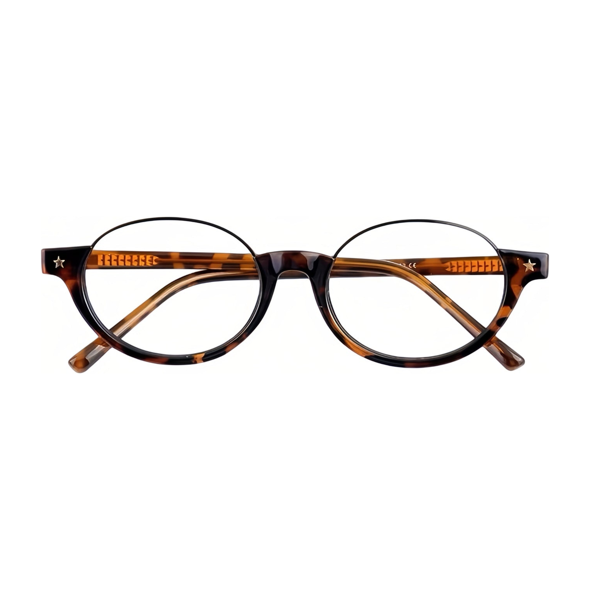 Tortoise TR and metal semi-rimless eyeglass frame, front product view