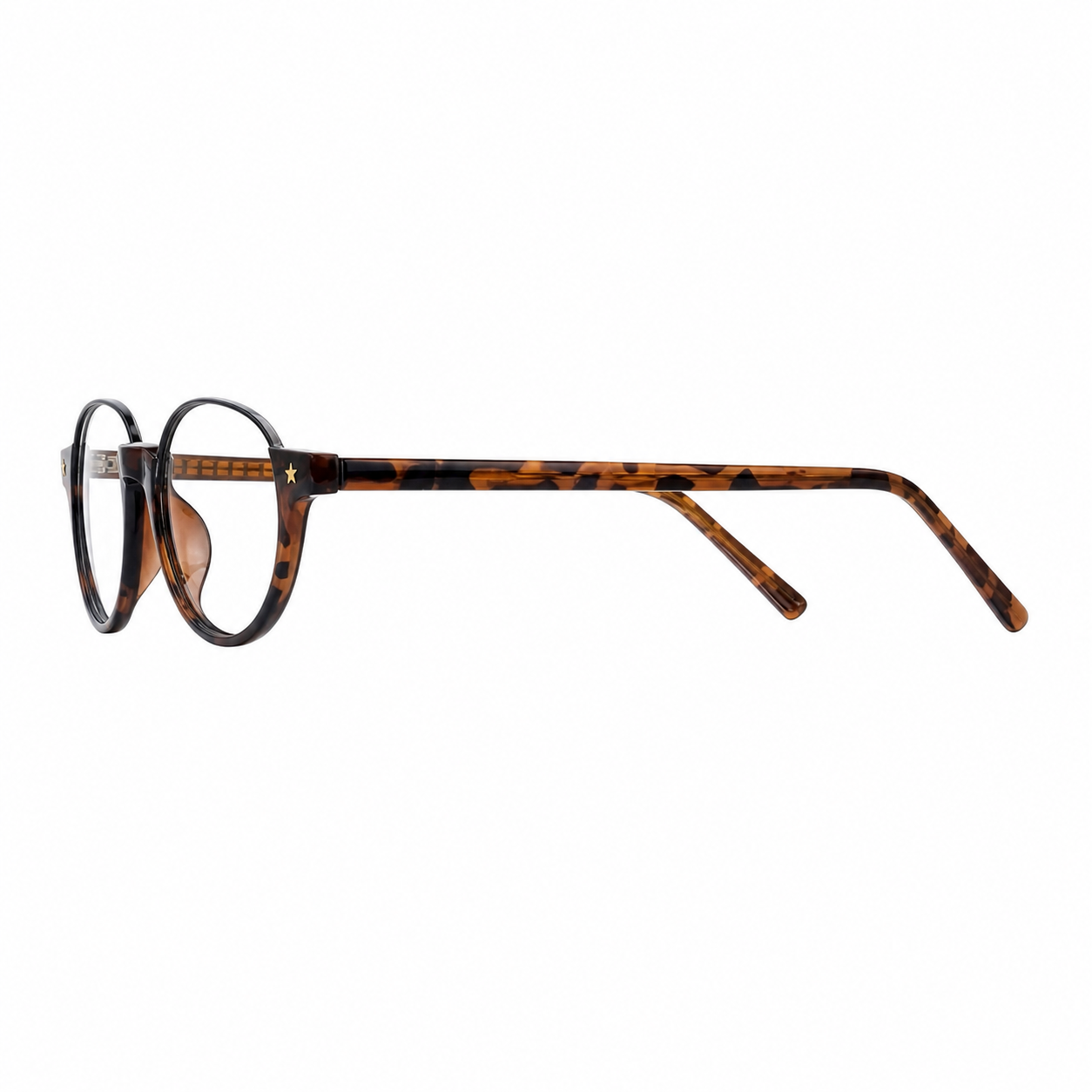 Tortoise TR and metal semi-rimless eyeglass frame, side-profile product view