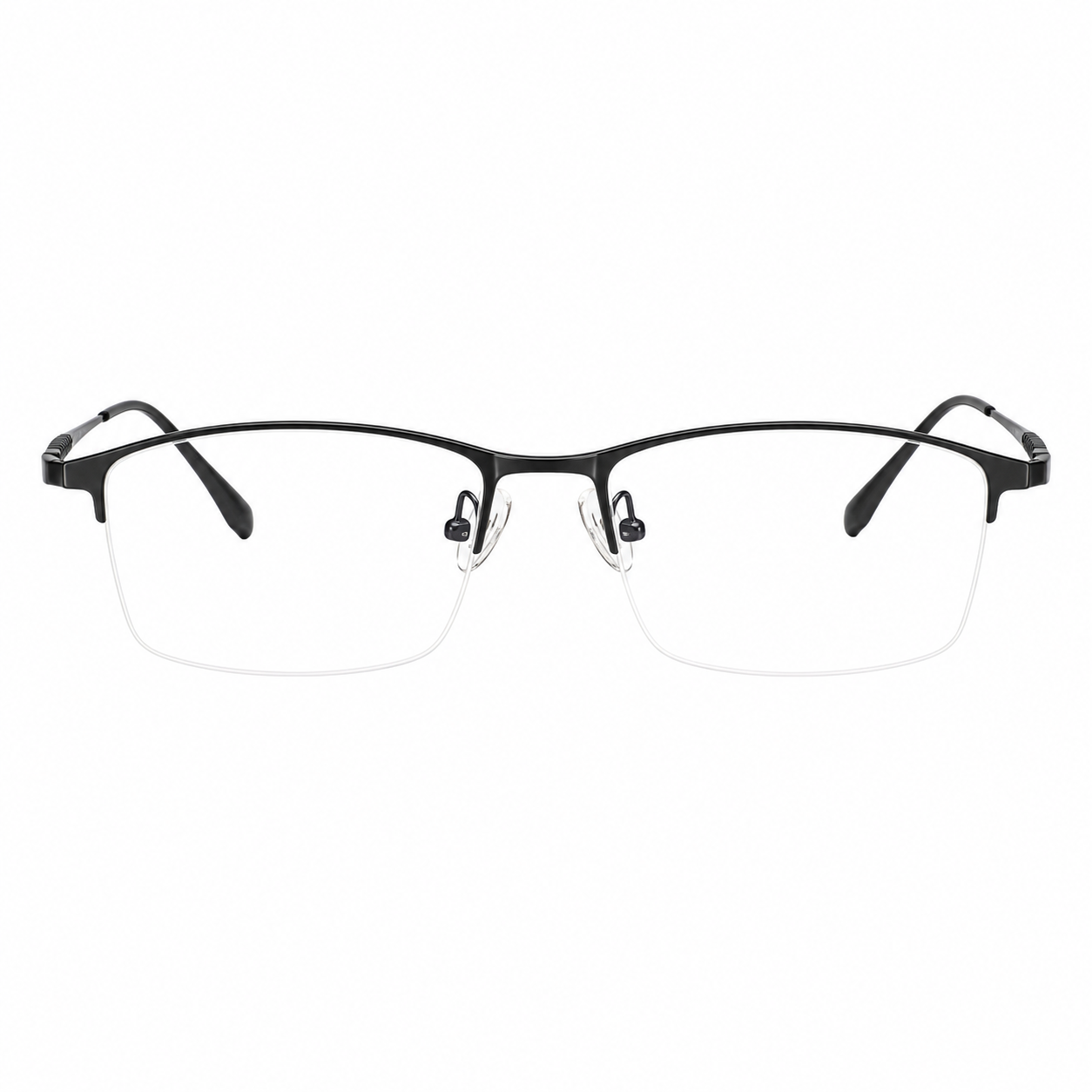 Black unisex pure titanium rectangular semi-rimless glasses, front product view
