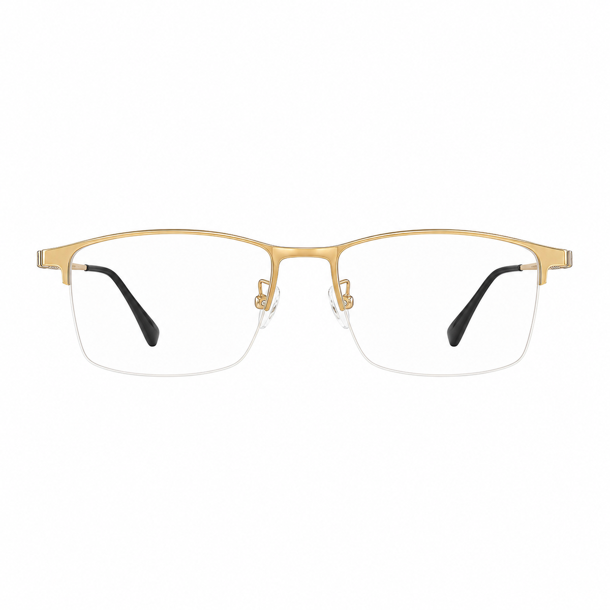 Gold unisex pure titanium rectangular semi-rimless glasses, front product view