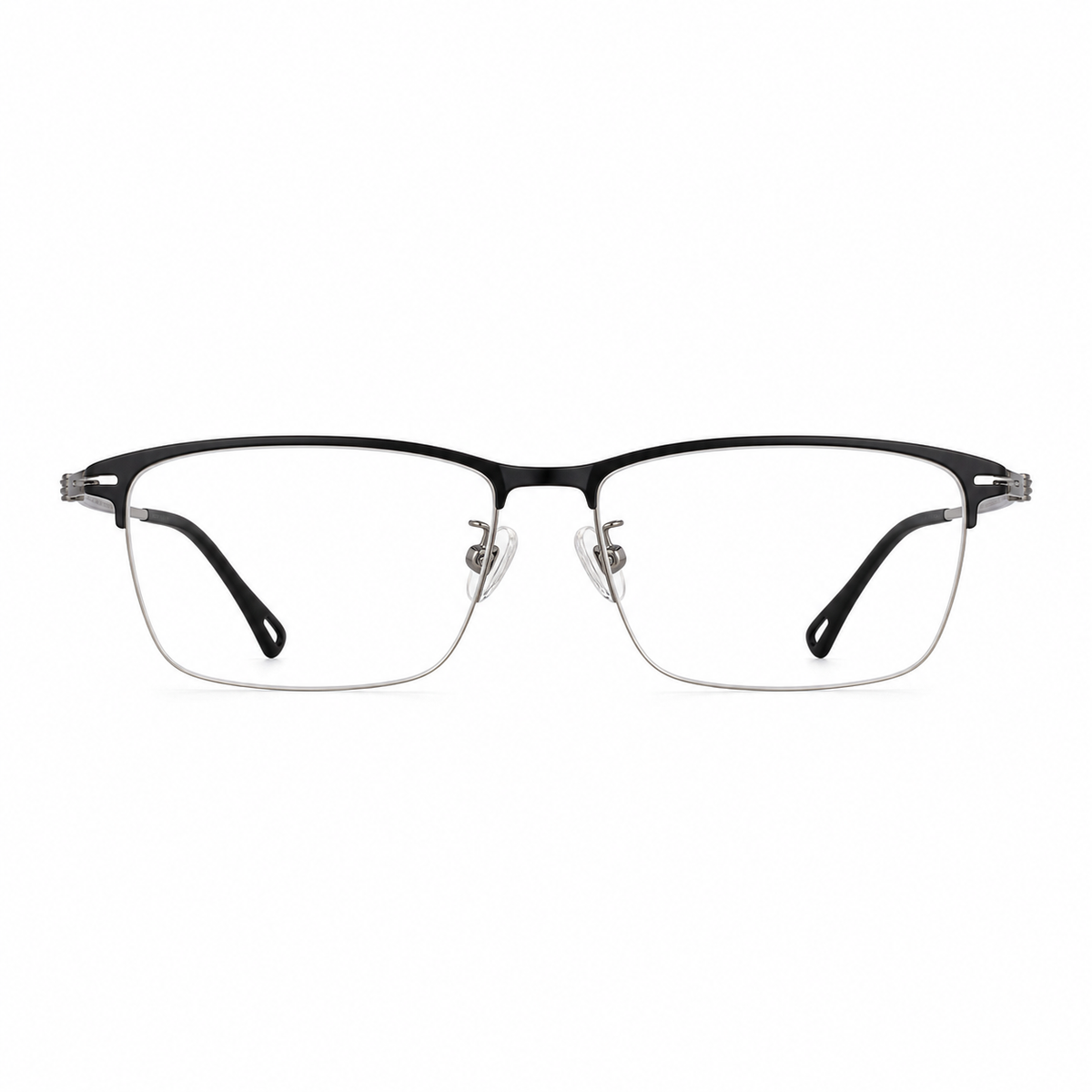 Black/Gunmetal unisex titanium rectangular semi-rimless glasses, front product view