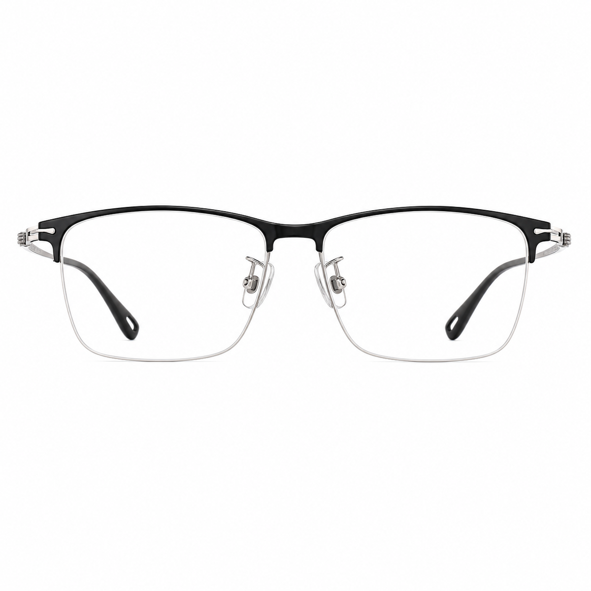 Black/Silver unisex titanium rectangular semi-rimless glasses, front product view