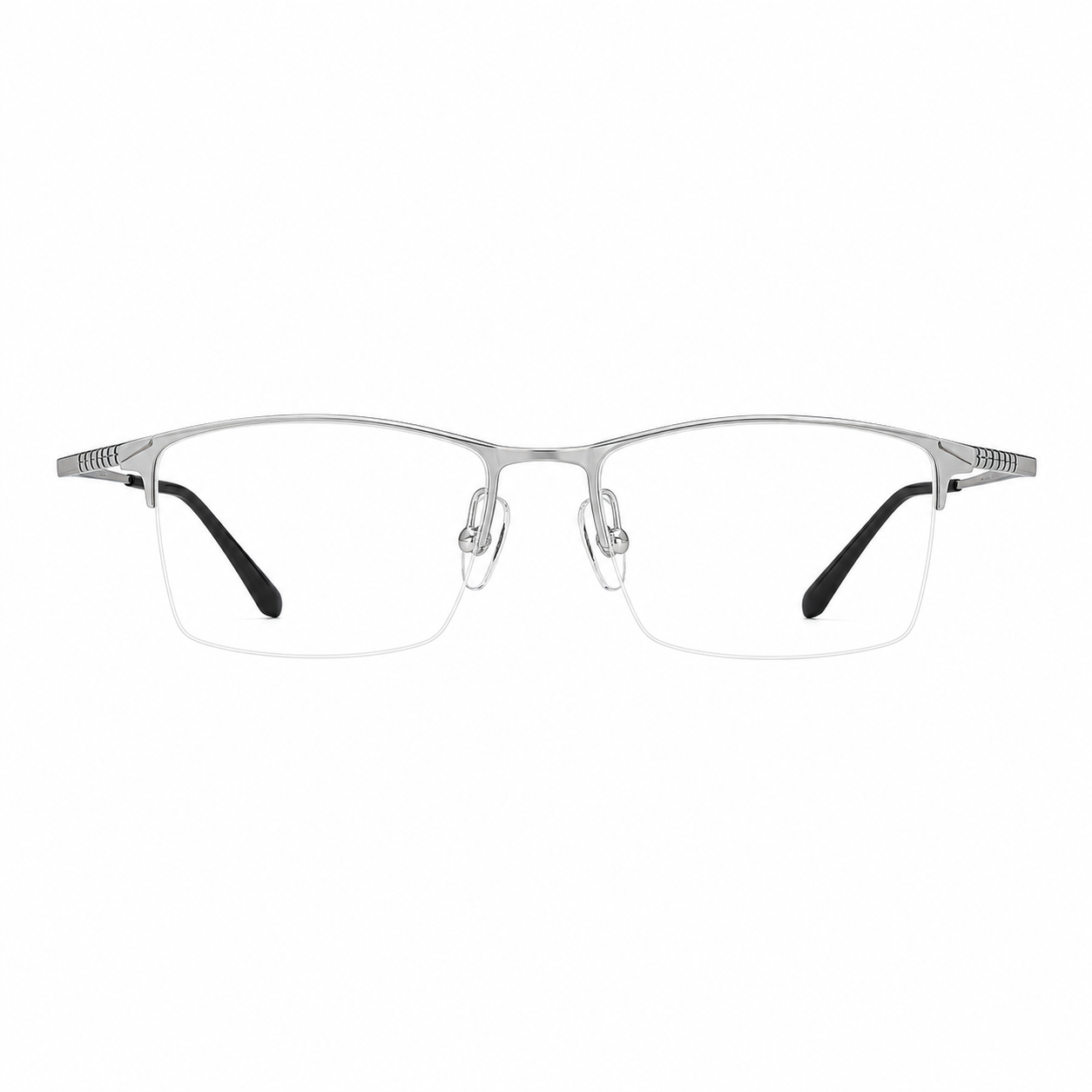 Silver unisex pure titanium rectangular semi-rimless glasses, front product view