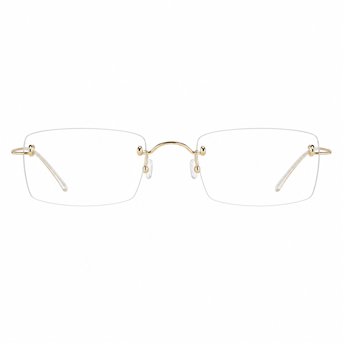 Gold unisex pure-titanium rimless arched-bridge glasses, front product view