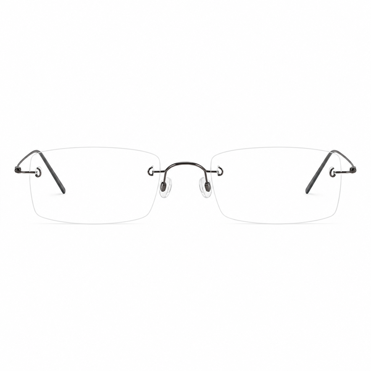 Gunmetal unisex pure-titanium rimless arched-bridge glasses, front product view