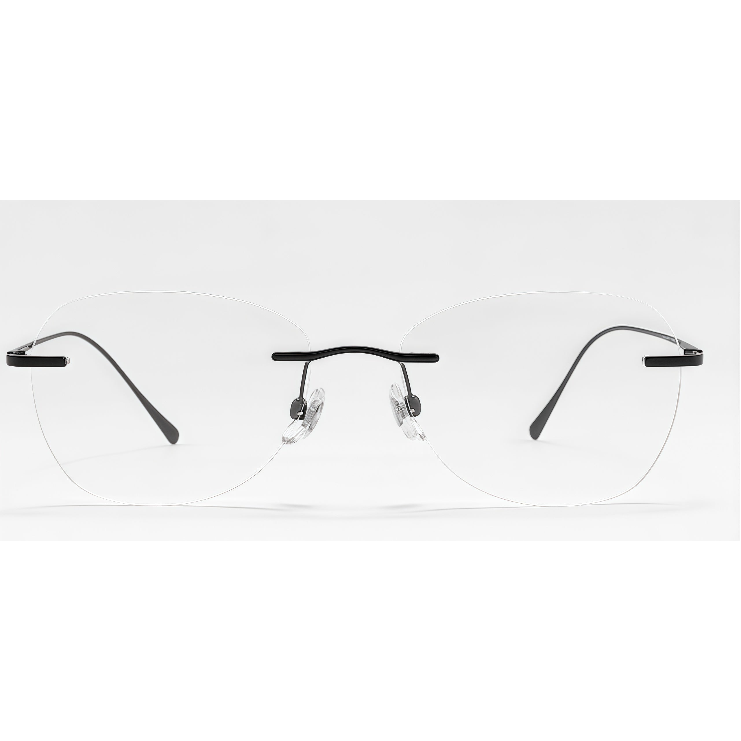 Black unisex pure titanium rimless rectangular glasses, front product view