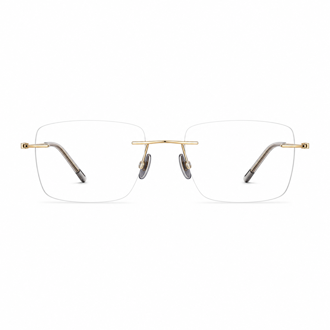 Gold unisex pure-titanium rimless stepped-temple glasses, front product view