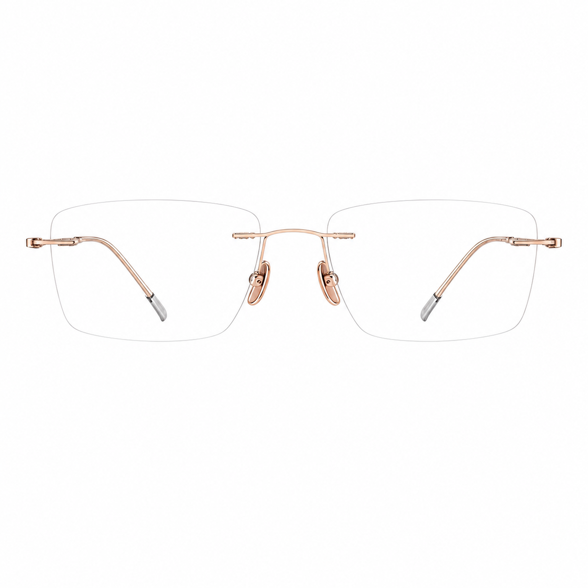 Rose Gold unisex pure-titanium rimless stepped-temple glasses, front product view