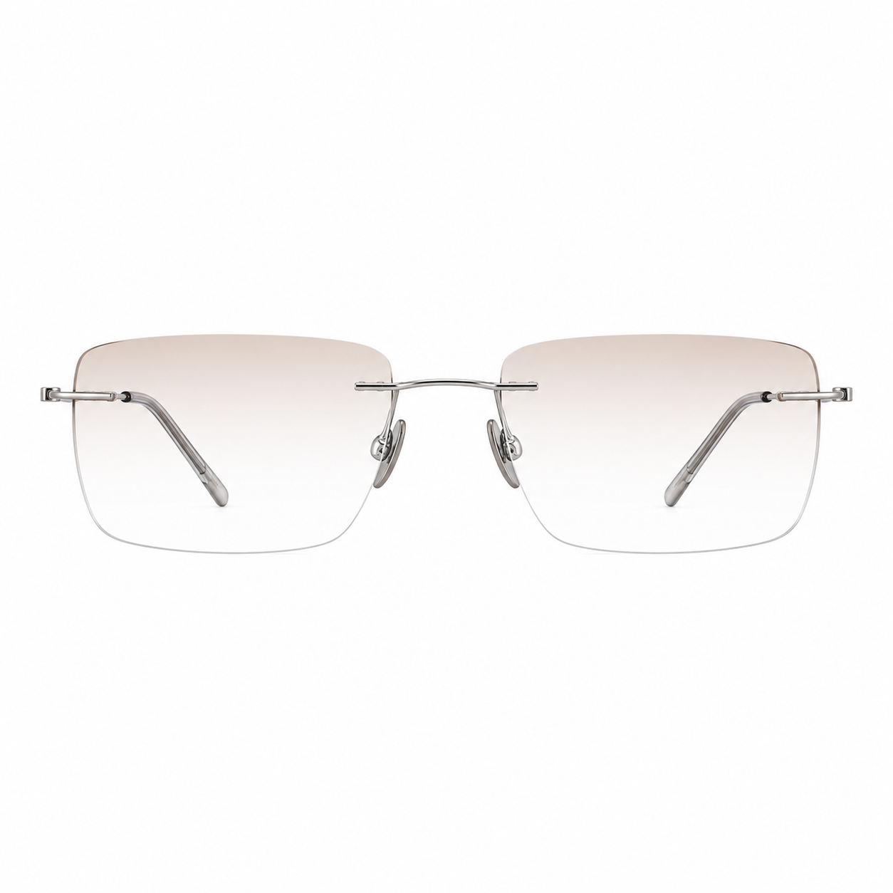 Silver unisex rimless glasses with brown gradient lenses, front product view