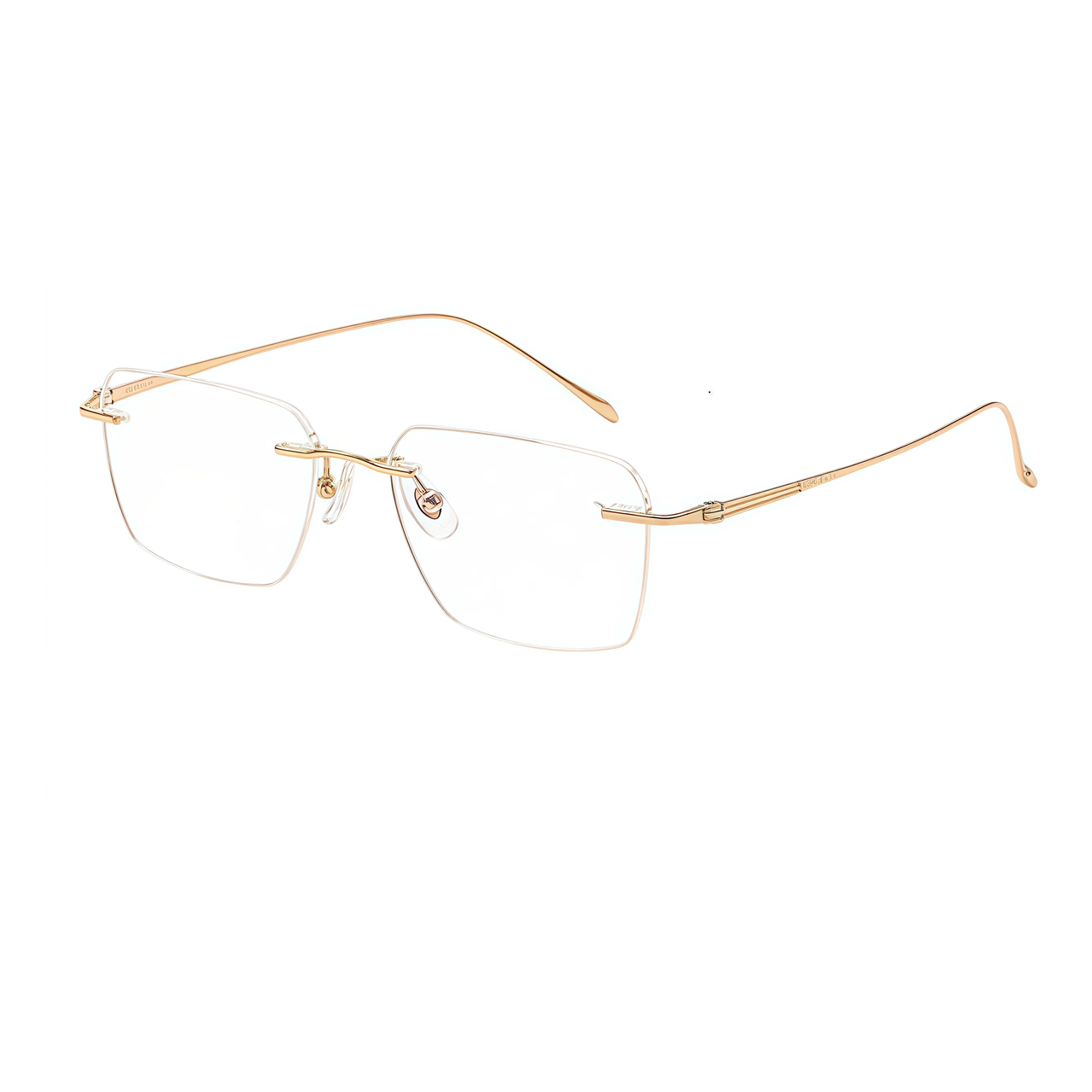 Gold unisex semi-titanium rimless wave-bridge glasses, 45-degree product view