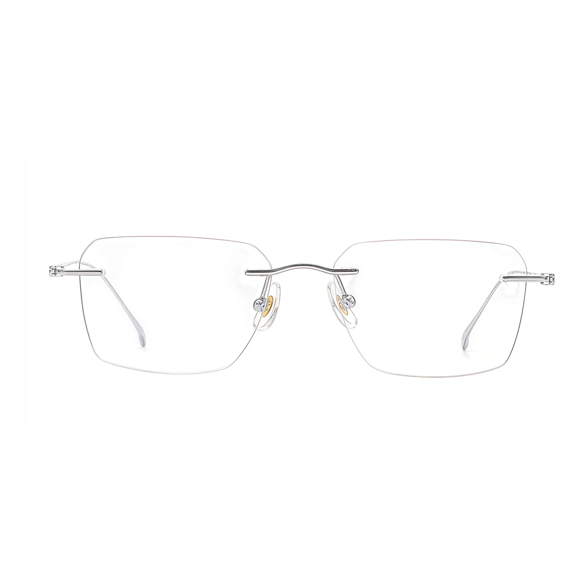 Silver unisex semi-titanium rimless wave-bridge glasses, front product view