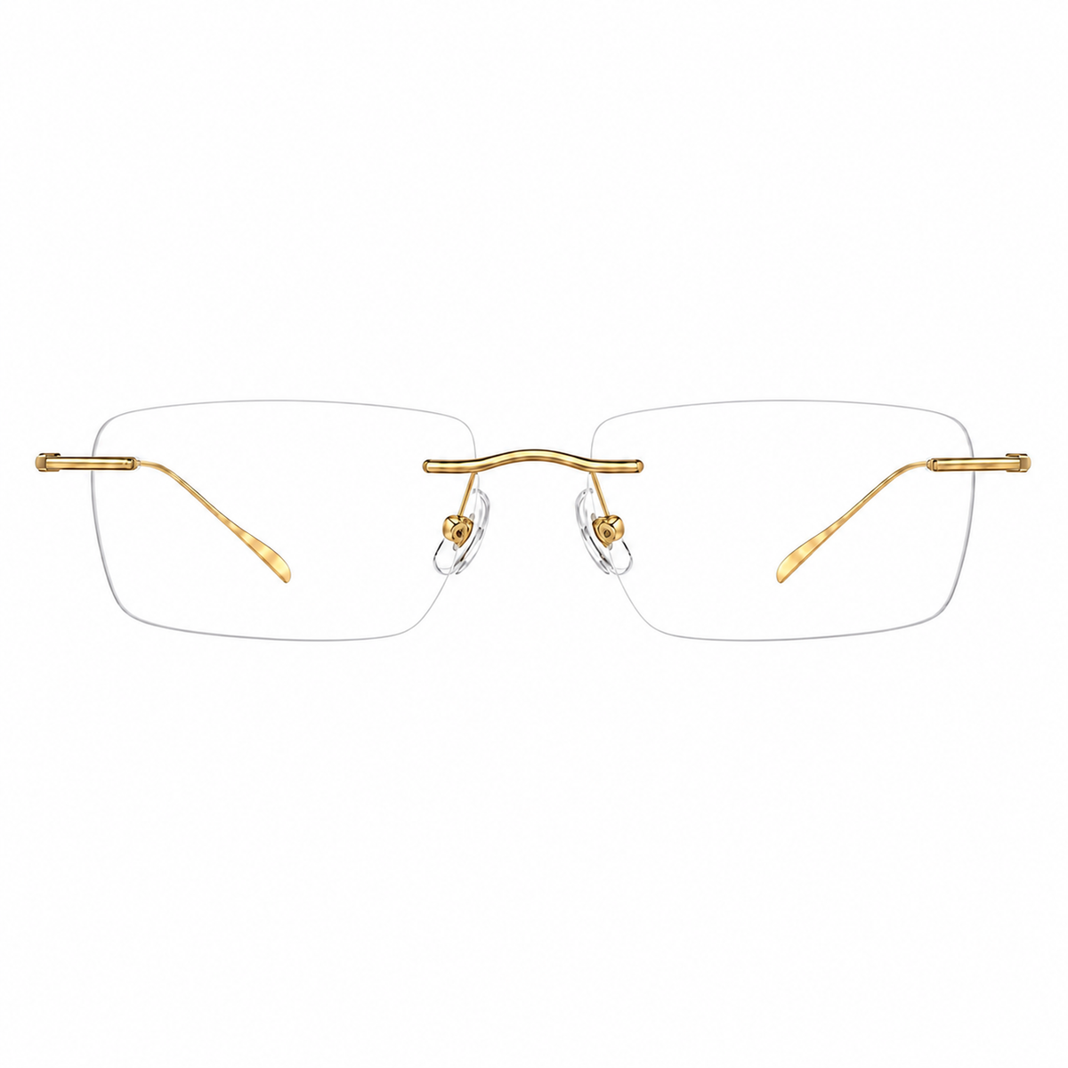 Gold unisex titanium rimless sculpted-hinge glasses, front product view