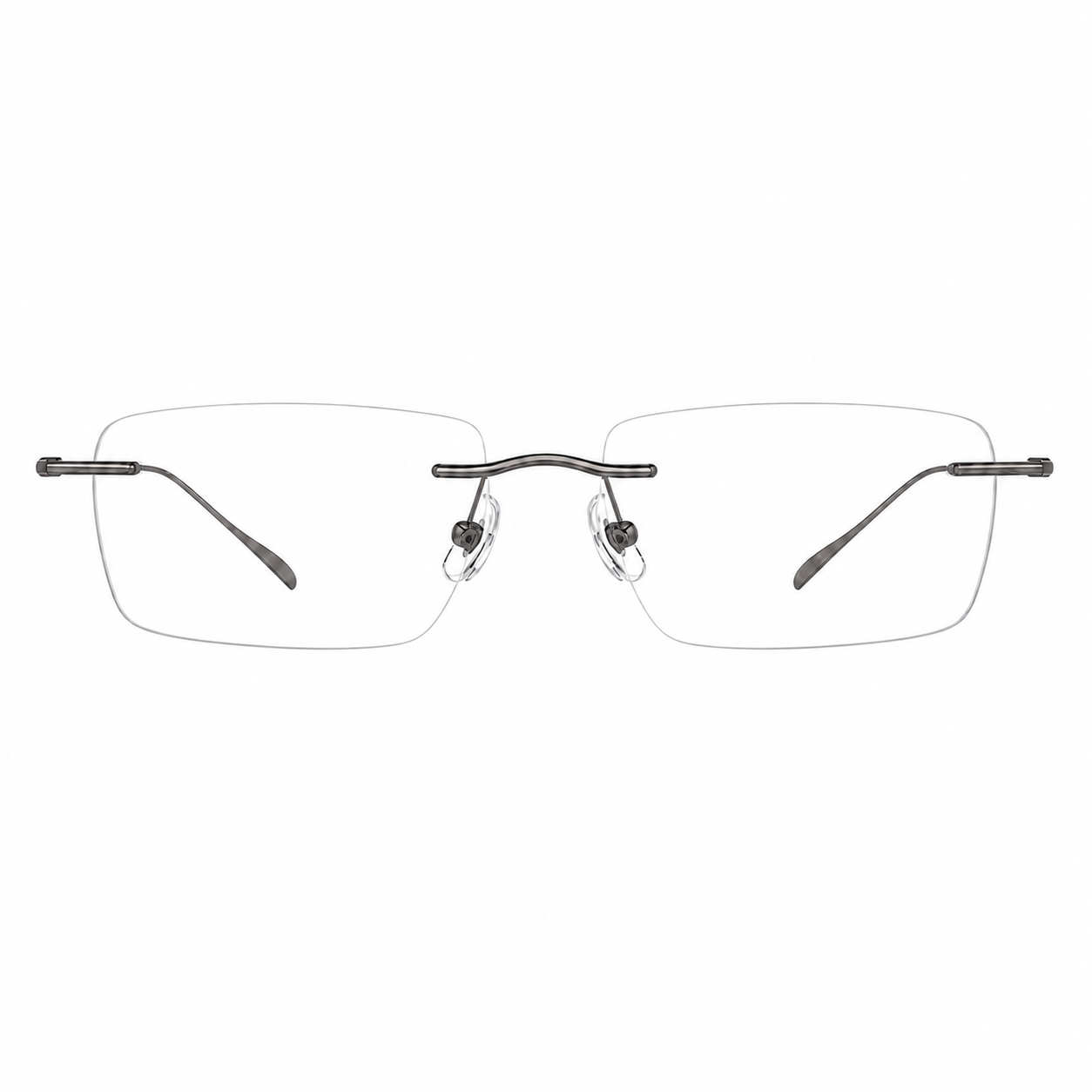 Gunmetal unisex titanium rimless sculpted-hinge glasses, front product view