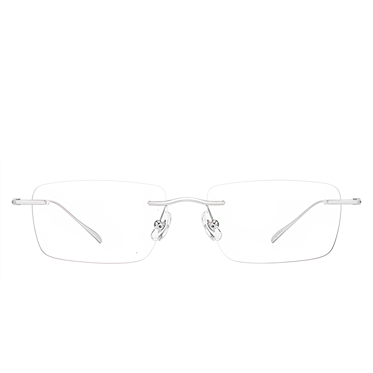 Silver unisex titanium rimless sculpted-hinge glasses, front product view