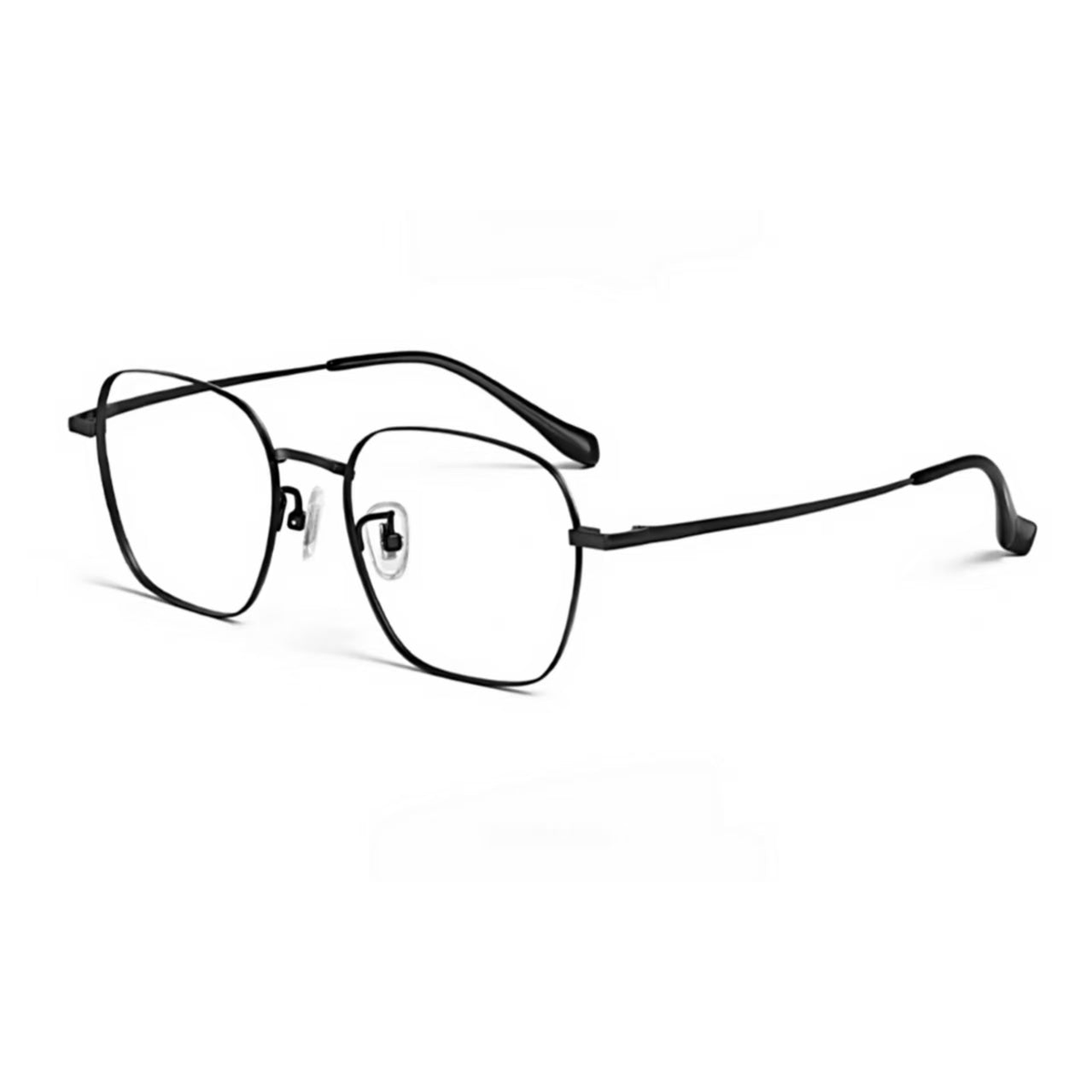 Black unisex oversized pure titanium full-rim glasses, 45-degree product view