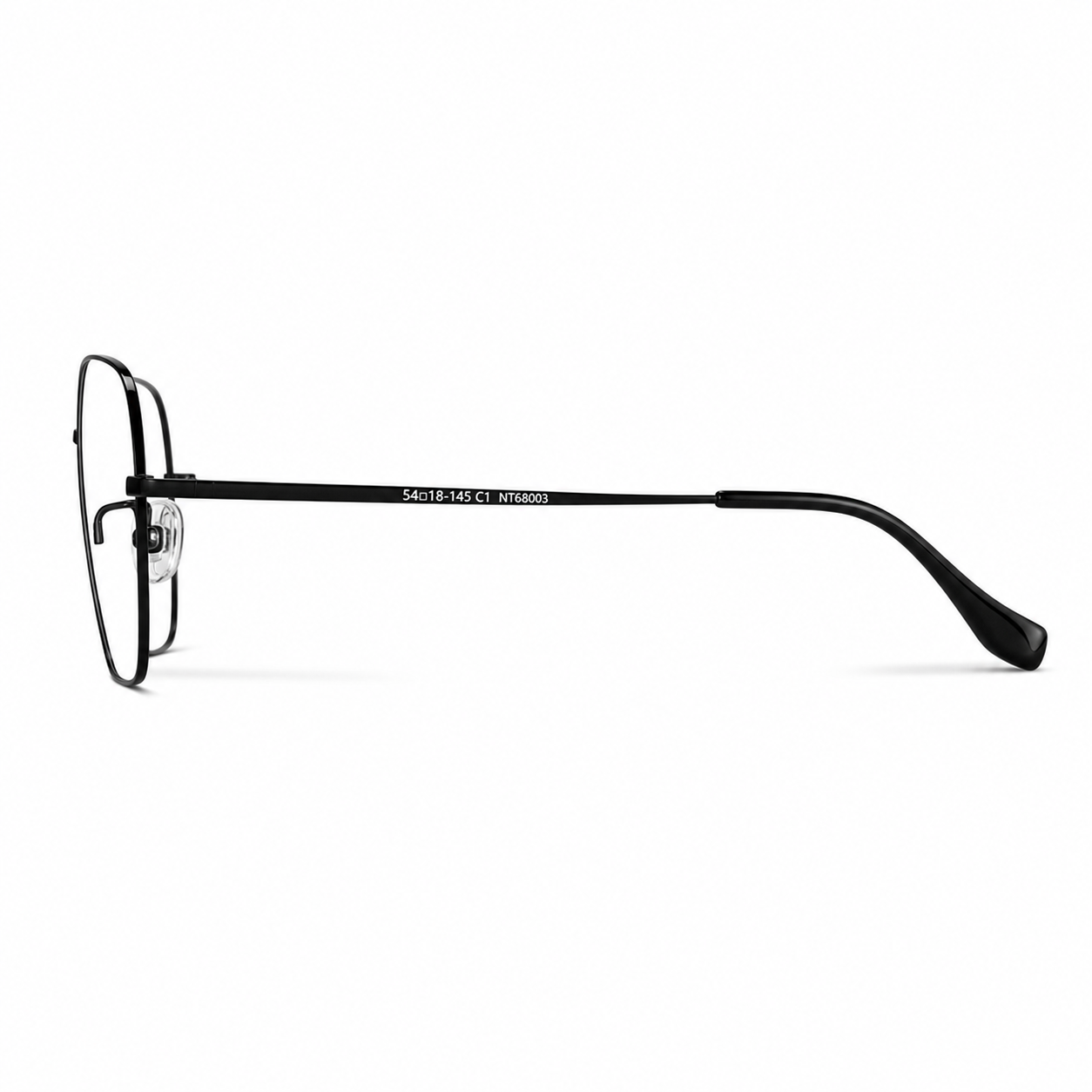 Black unisex oversized pure titanium full-rim glasses, side and temple product view