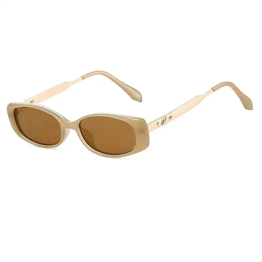 Unisex Amber Brown full-rim narrow rectangle sunglasses, 45-degree product view
