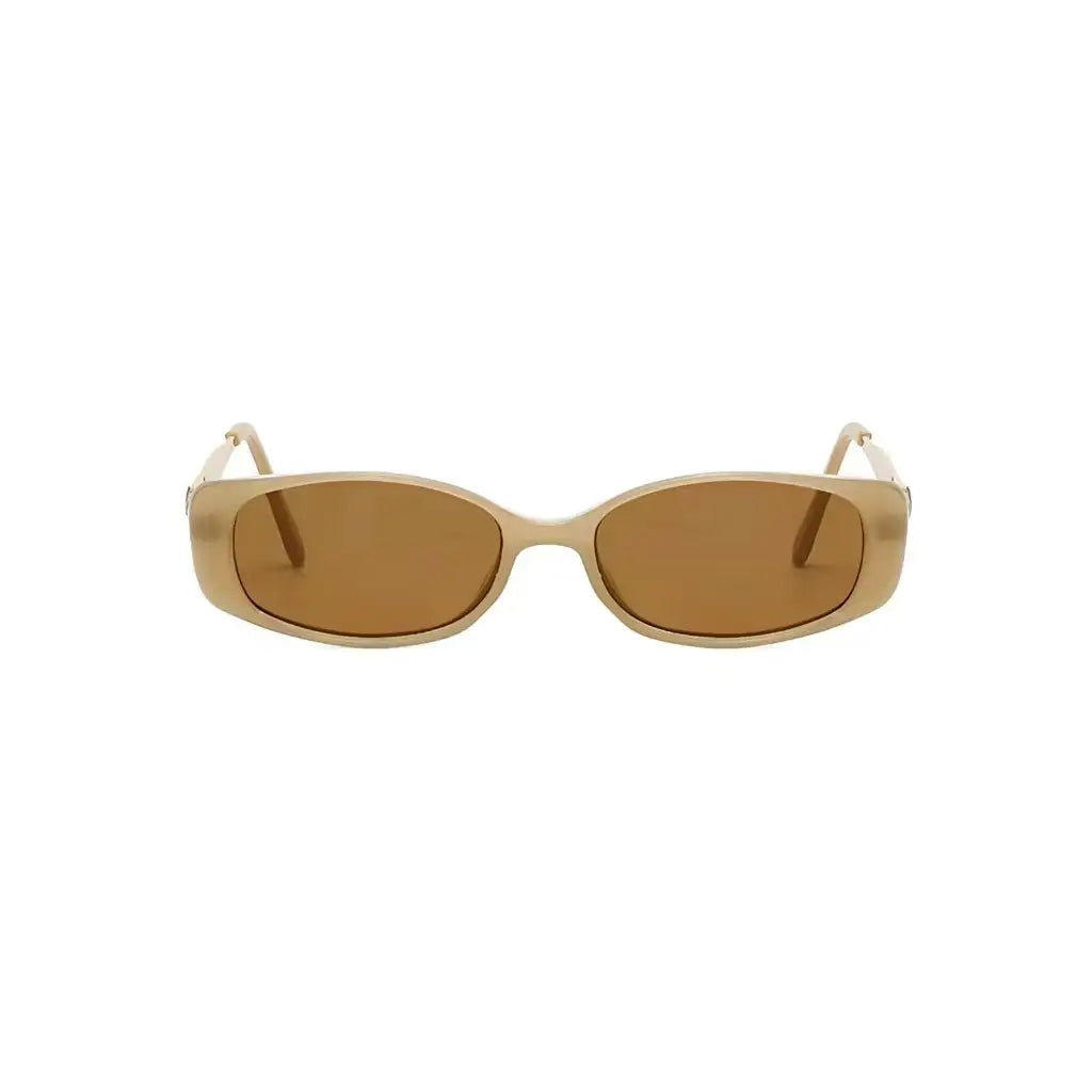 Unisex Amber Brown full-rim narrow rectangle sunglasses, straight-on product view