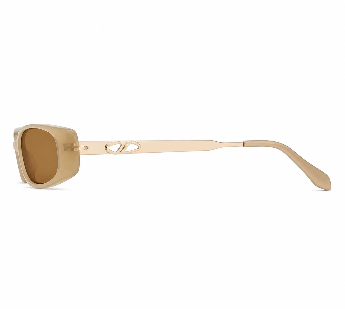 Unisex Amber Brown full-rim narrow rectangle sunglasses, side-profile product view
