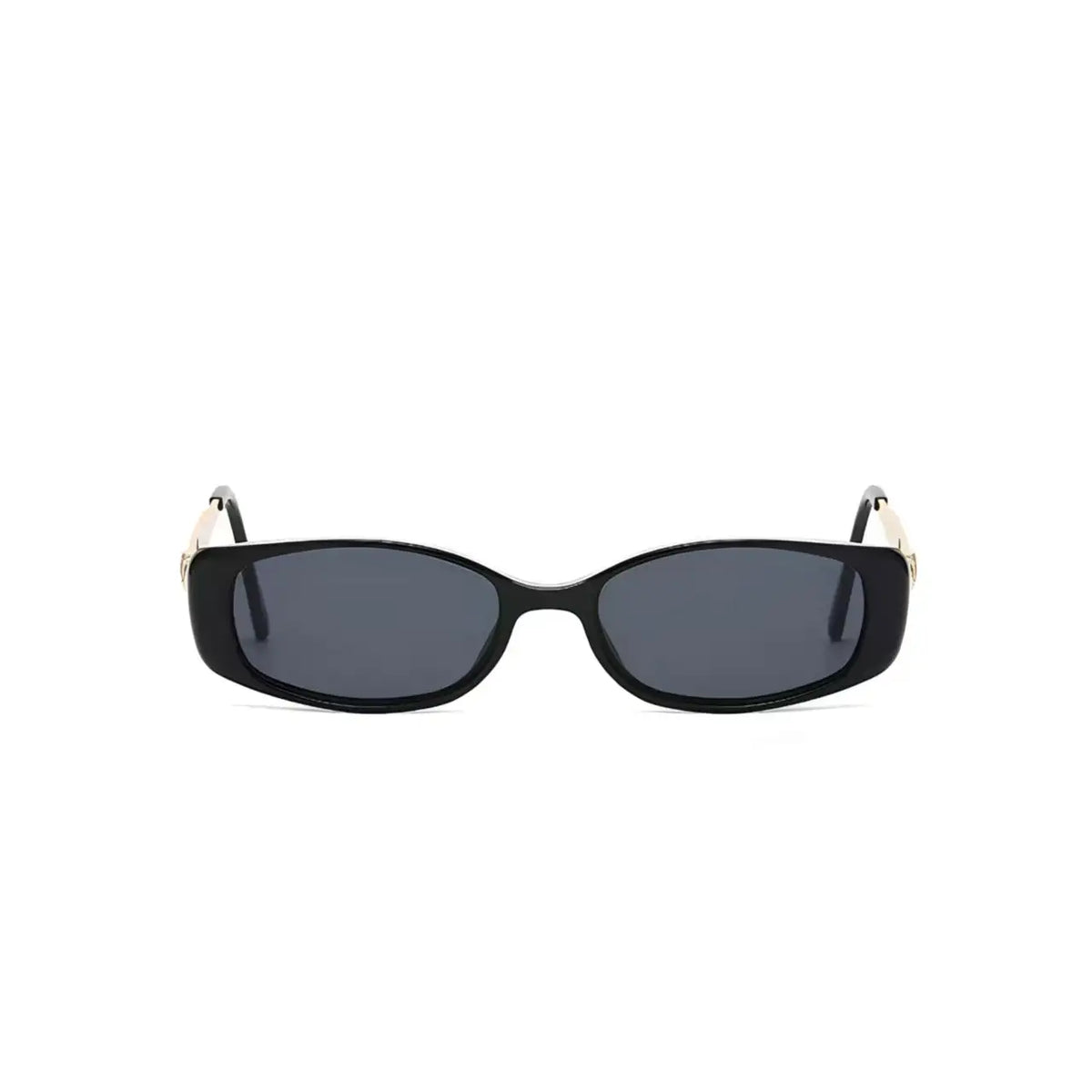 Unisex Black full-rim narrow rectangle sunglasses, straight-on product view