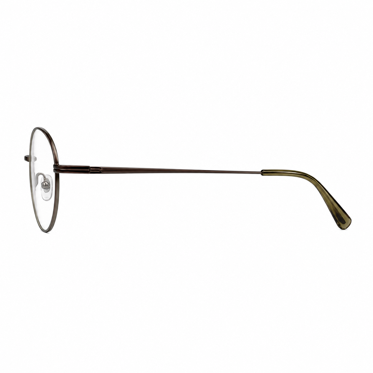 Vintage Brown titanium oval full-rim glasses, side and temple product view