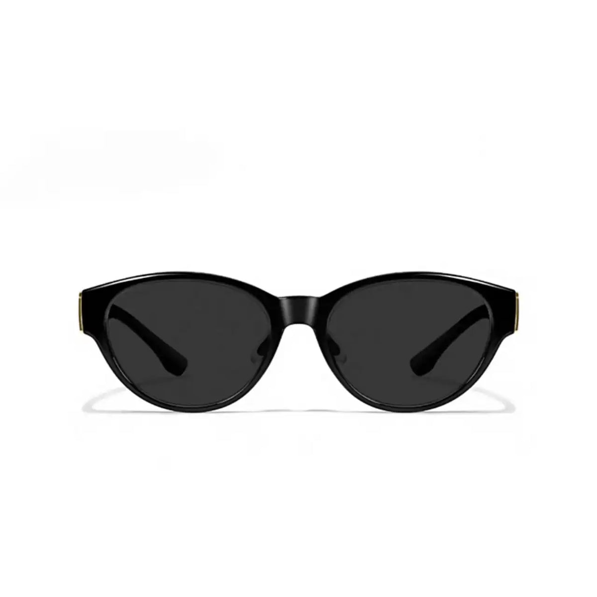 Women’s Black full-rim wide cat-eye sunglasses, straight-on product view