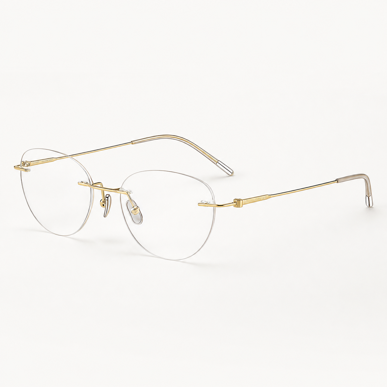 Gold pure titanium rimless oval eyeglasses, 45-degree product view