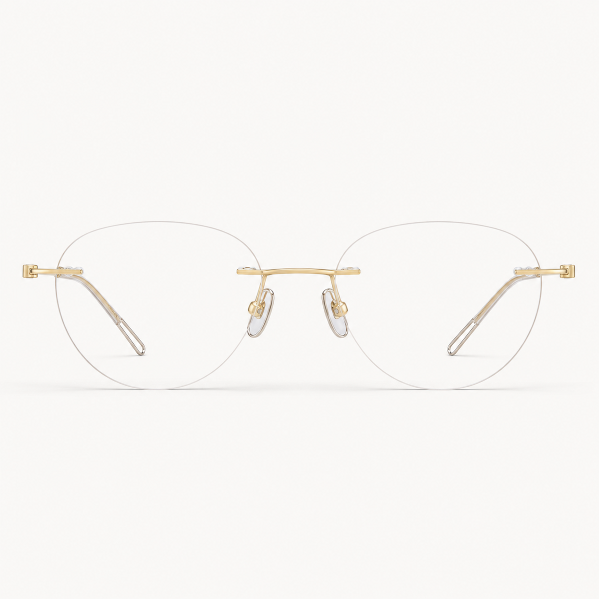 Gold pure titanium rimless oval eyeglasses, straight-on product view