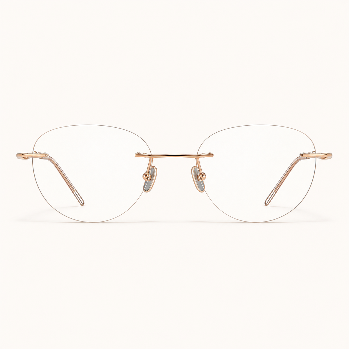 Rose Gold pure titanium rimless oval eyeglasses, straight-on product view