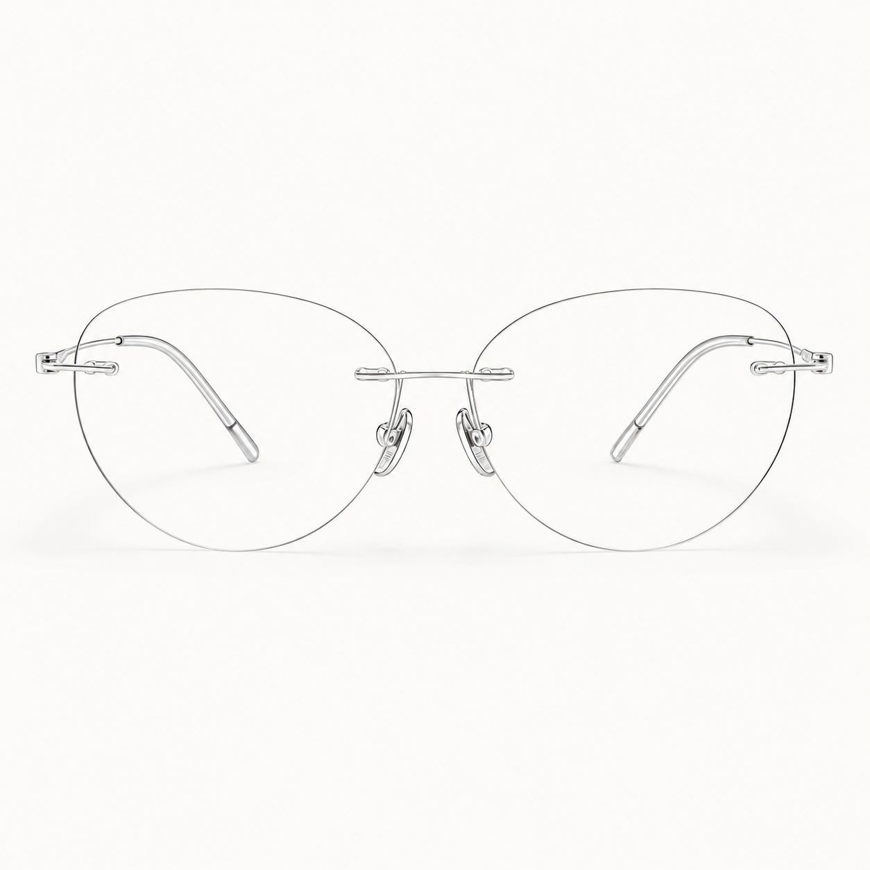 Silver pure titanium rimless oval eyeglasses, straight-on product view