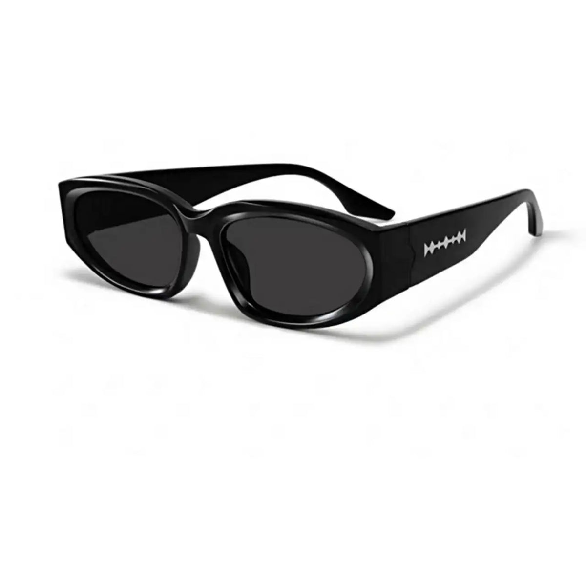 Women’s Glossy Black full-rim angular rectangle sunglasses, 45-degree product view