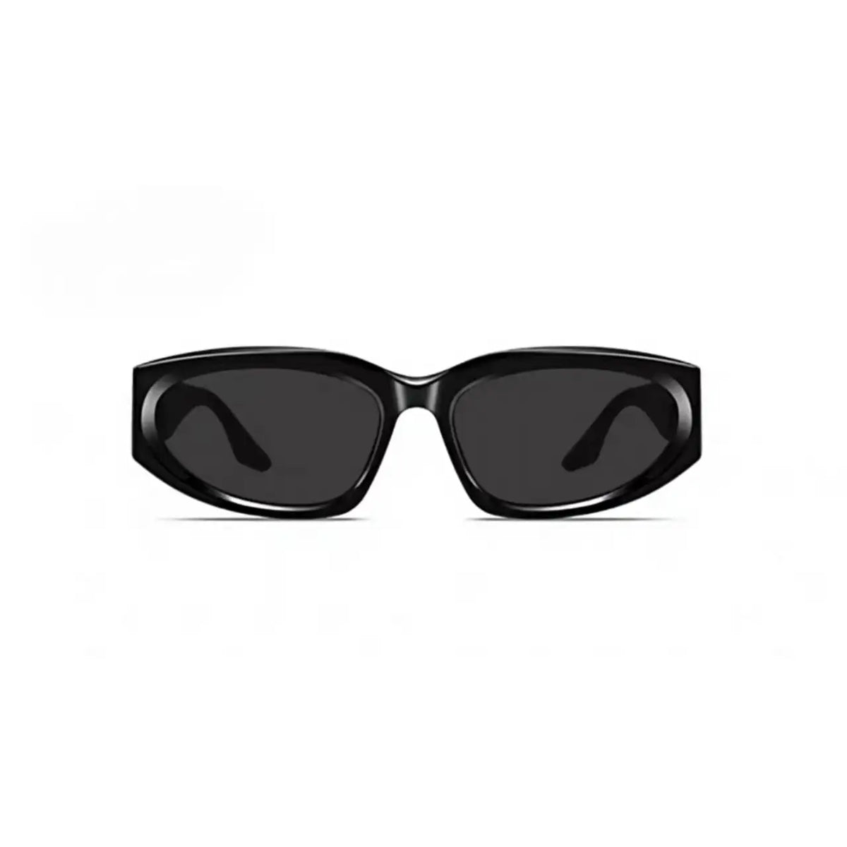 Women’s Glossy Black full-rim angular rectangle sunglasses, straight-on product view